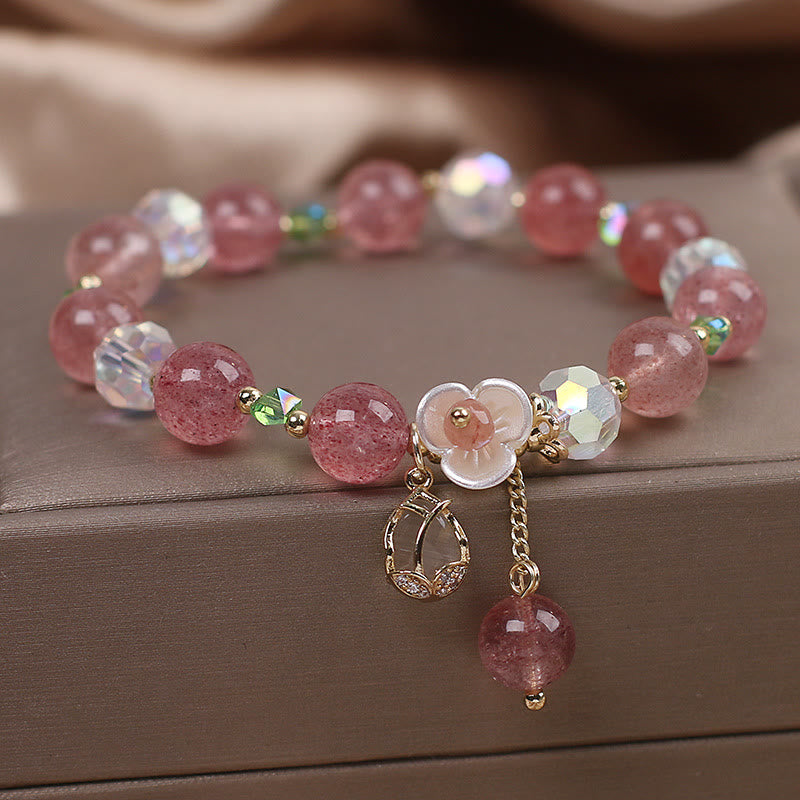 Buddha Stones Strawberry Quartz Rutilated Quartz Fluorite Flower Healing Bracelet - Strawberry Quartz(Wrist Circumference 14-16cm) - image 0