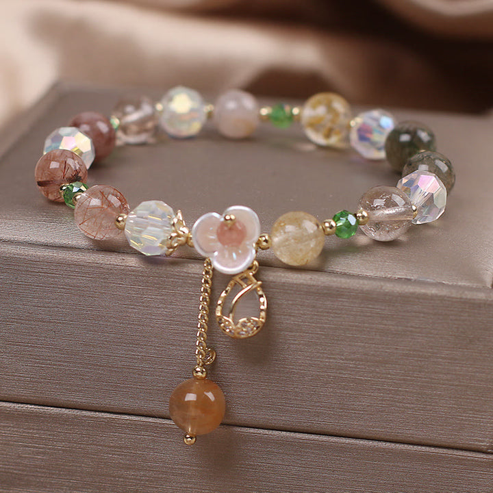 Buddha Stones Strawberry Quartz Rutilated Quartz Fluorite Flower Healing Bracelet - image 15