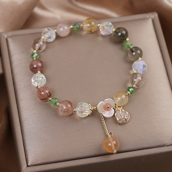 Buddha Stones Strawberry Quartz Rutilated Quartz Fluorite Flower Healing Bracelet - image 14