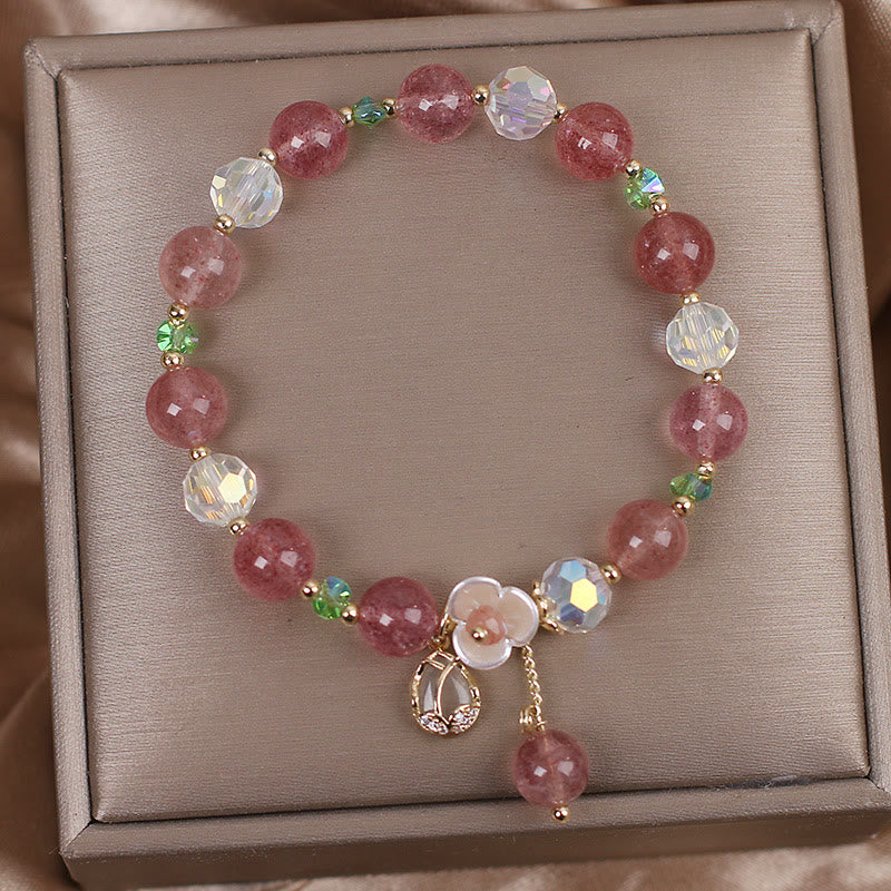 Buddha Stones Strawberry Quartz Rutilated Quartz Fluorite Flower Healing Bracelet - image 2
