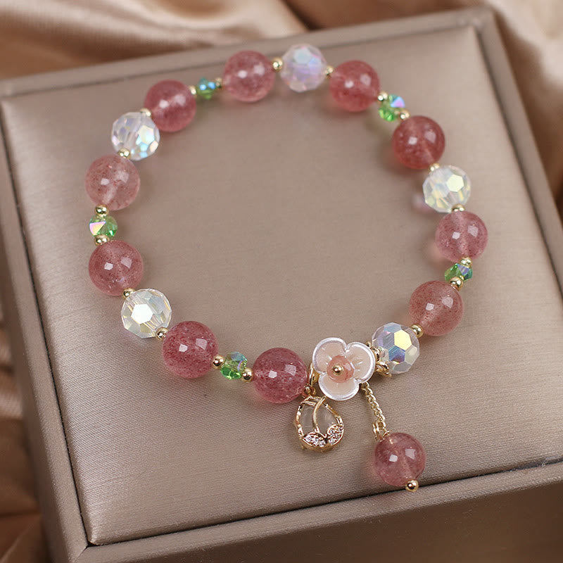 Buddha Stones Strawberry Quartz Rutilated Quartz Fluorite Flower Healing Bracelet - image 4