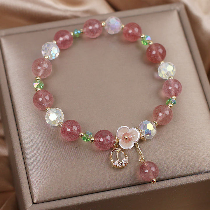 Buddha Stones Strawberry Quartz Rutilated Quartz Fluorite Flower Healing Bracelet - image 4