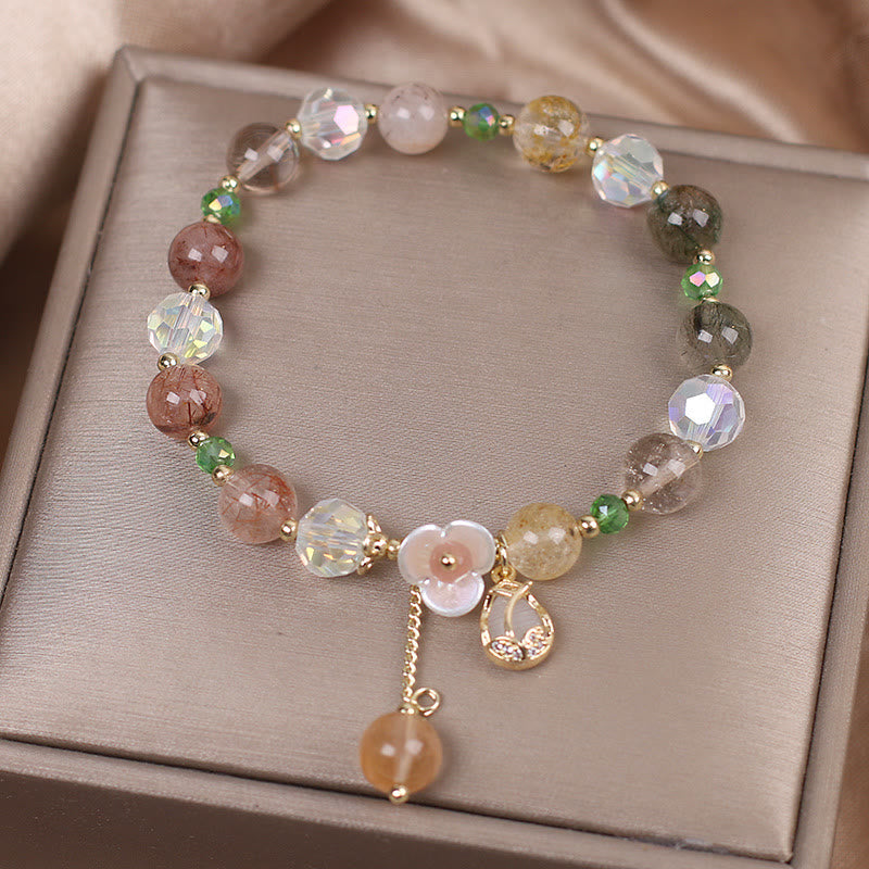 Buddha Stones Strawberry Quartz Rutilated Quartz Fluorite Flower Healing Bracelet - image 17
