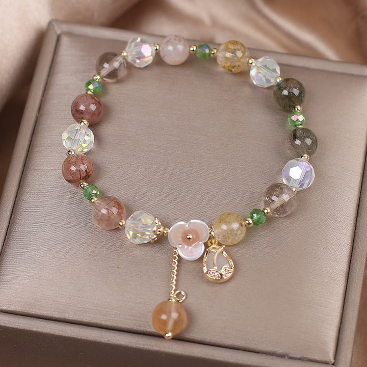 Buddha Stones Strawberry Quartz Rutilated Quartz Fluorite Flower Healing Bracelet - image 17