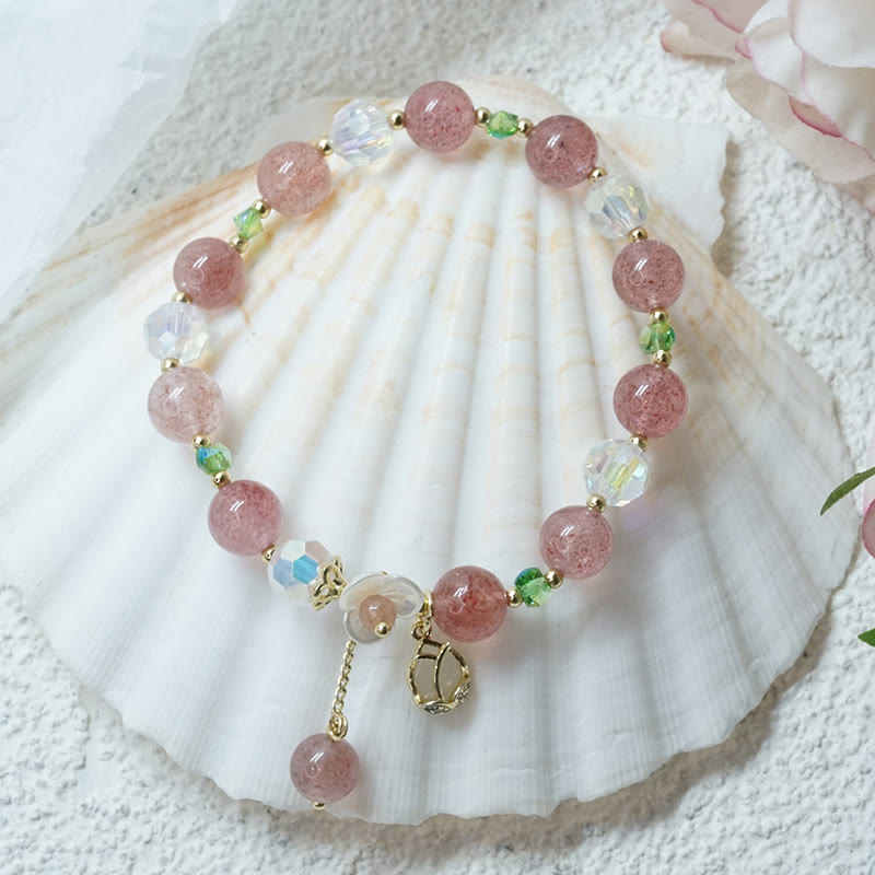 Buddha Stones Strawberry Quartz Rutilated Quartz Fluorite Flower Healing Bracelet - image 7