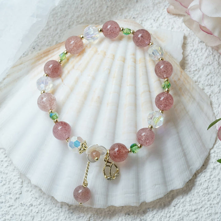 Buddha Stones Strawberry Quartz Rutilated Quartz Fluorite Flower Healing Bracelet - image 7