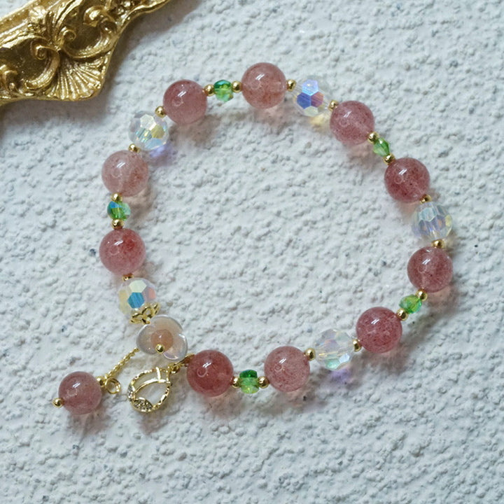 Buddha Stones Strawberry Quartz Rutilated Quartz Fluorite Flower Healing Bracelet - image 8