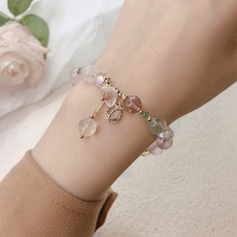 Buddha Stones Strawberry Quartz Rutilated Quartz Fluorite Flower Healing Bracelet - image 29
