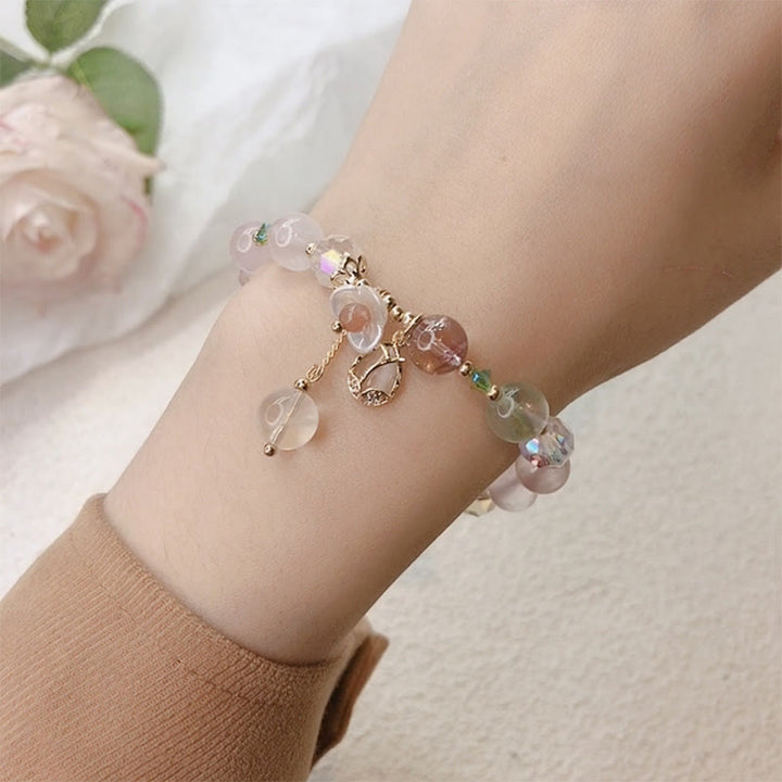 Buddha Stones Strawberry Quartz Rutilated Quartz Fluorite Flower Healing Bracelet - image 29