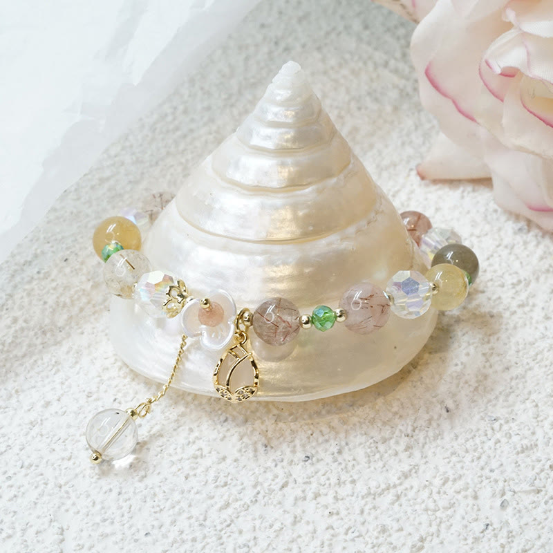 Buddha Stones Strawberry Quartz Rutilated Quartz Fluorite Flower Healing Bracelet - image 19