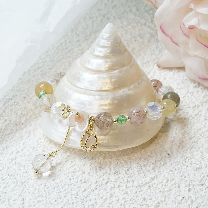 Buddha Stones Strawberry Quartz Rutilated Quartz Fluorite Flower Healing Bracelet - image 19