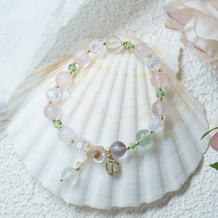 Buddha Stones Strawberry Quartz Rutilated Quartz Fluorite Flower Healing Bracelet - image 26