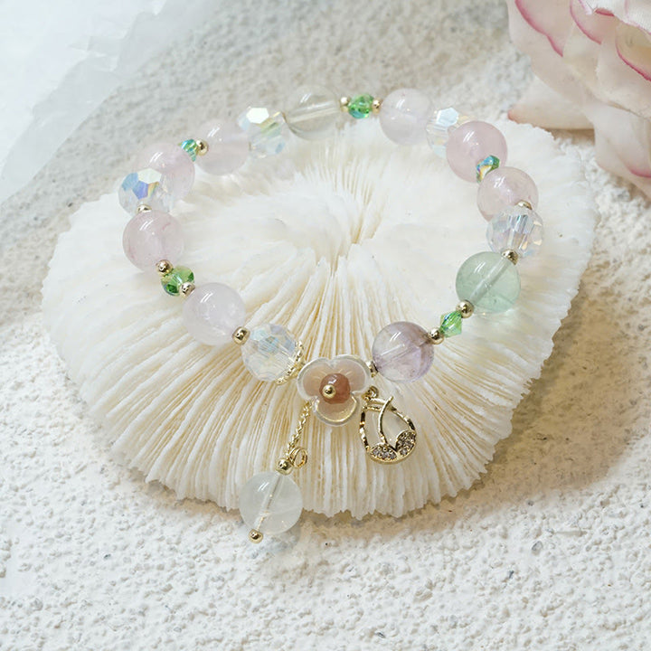 Buddha Stones Strawberry Quartz Rutilated Quartz Fluorite Flower Healing Bracelet - image 25
