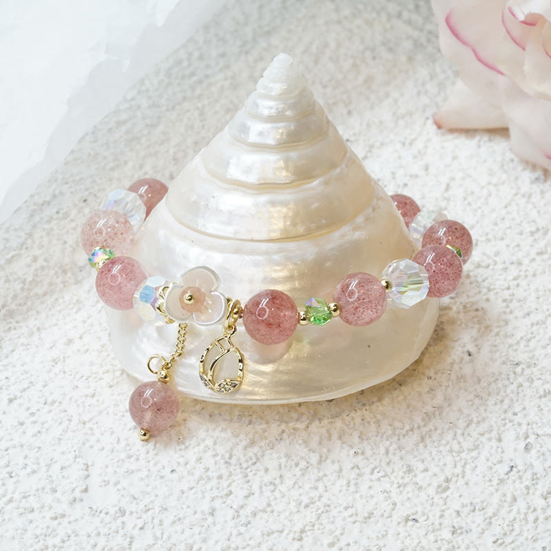 Buddha Stones Strawberry Quartz Rutilated Quartz Fluorite Flower Healing Bracelet - image 10