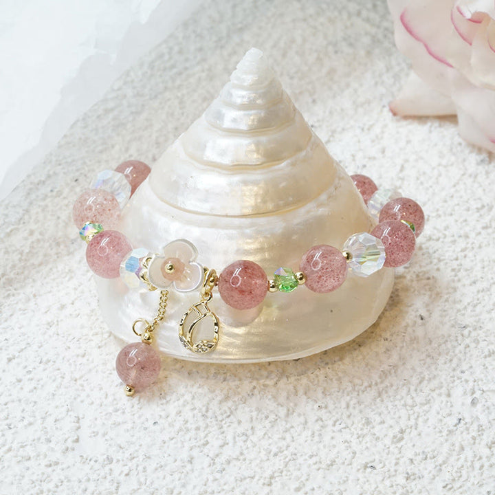 Buddha Stones Strawberry Quartz Rutilated Quartz Fluorite Flower Healing Bracelet - image 10