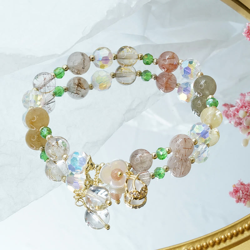 Buddha Stones Strawberry Quartz Rutilated Quartz Fluorite Flower Healing Bracelet - image 21