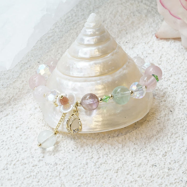 Buddha Stones Strawberry Quartz Rutilated Quartz Fluorite Flower Healing Bracelet - image 27