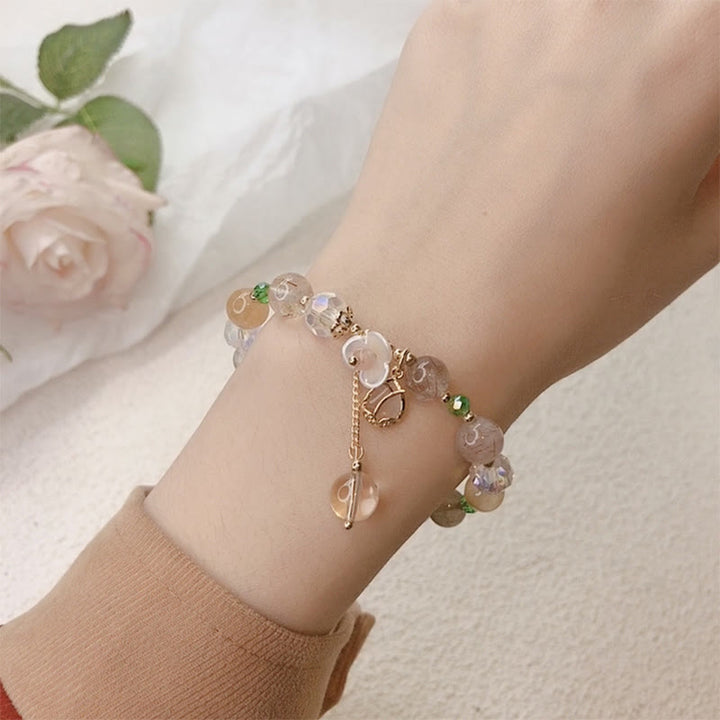 Buddha Stones Strawberry Quartz Rutilated Quartz Fluorite Flower Healing Bracelet - image 22