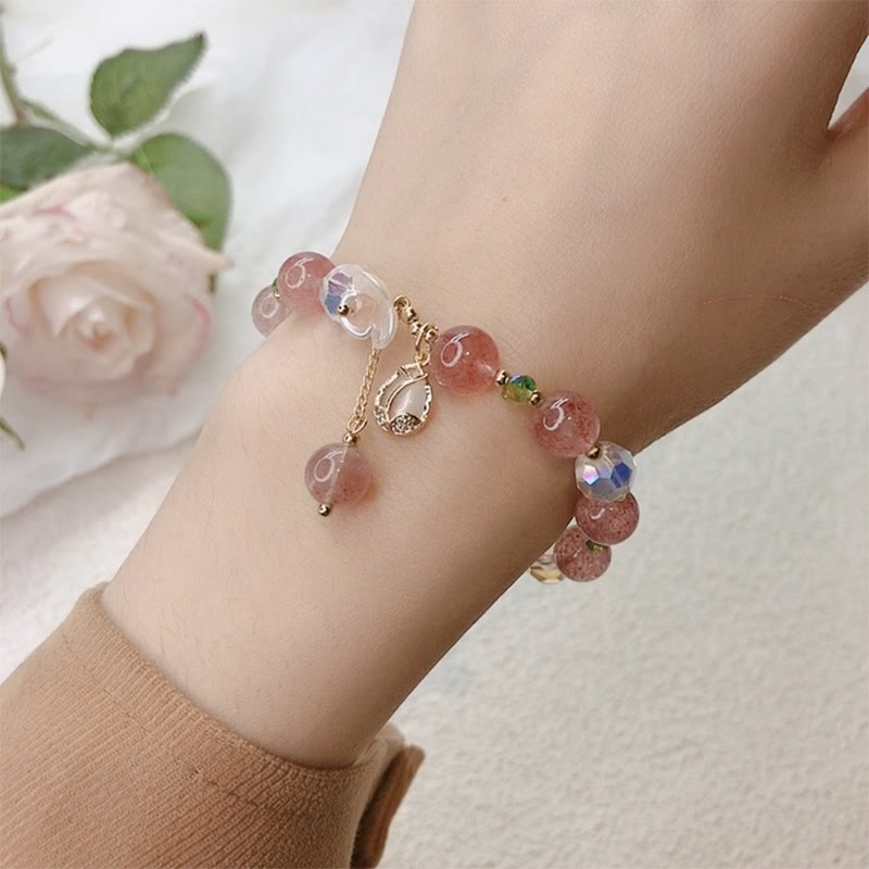Buddha Stones Strawberry Quartz Rutilated Quartz Fluorite Flower Healing Bracelet - image 11