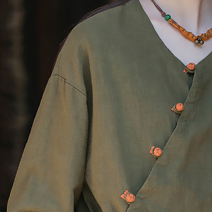 Buddha Stones Solid Color Ramie Linen Loose Blouse Long Sleeve Shirt Chinese Hanfu Top - image 15