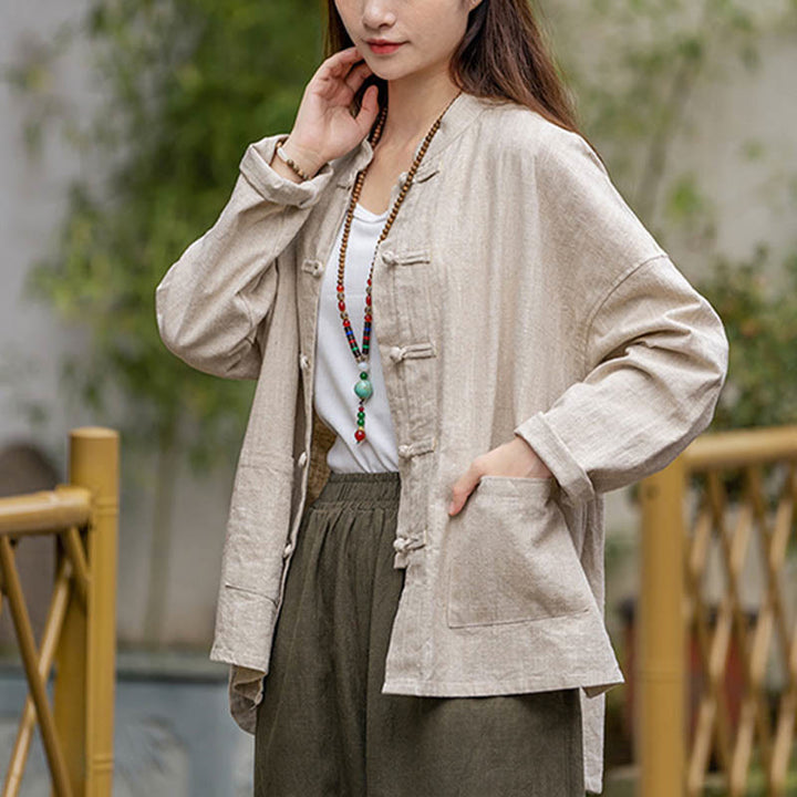 Buddha Stones Frog-Button Design Shirt Tai Chi Meditation Top Clothing Ramie Linen Jacket - image 18