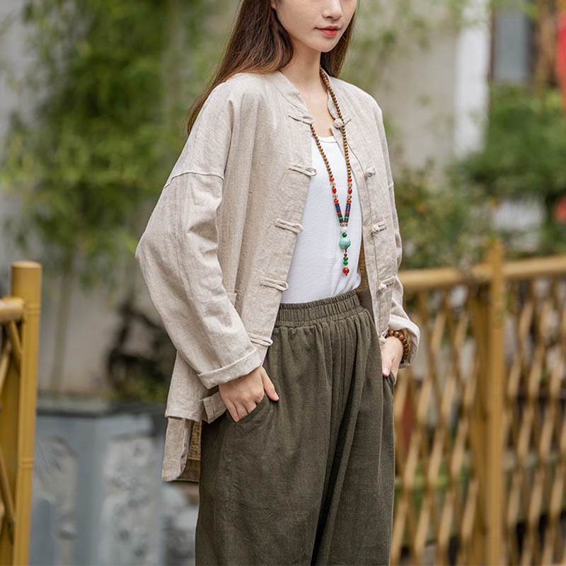 Buddha Stones Frog-Button Design Shirt Tai Chi Meditation Top Clothing Ramie Linen Jacket - image 17