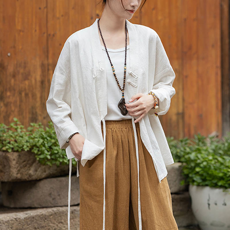 Buddha Stones Frog-Button Hanfu Design Shirt Top Ramie Linen Jacket - image 7