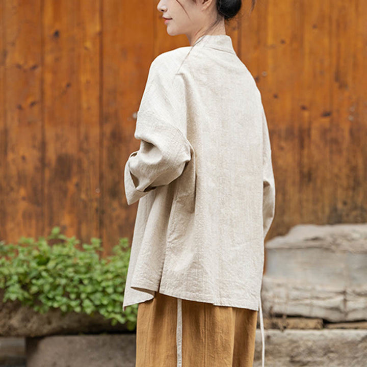 Buddha Stones Frog-Button Hanfu Design Shirt Top Ramie Linen Jacket - image 16