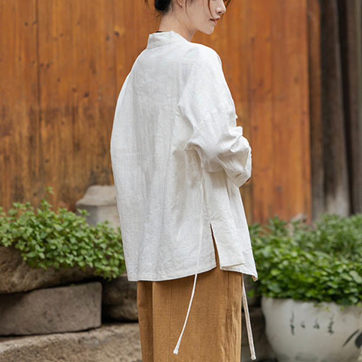 Buddha Stones Frog-Button Hanfu Design Shirt Top Ramie Linen Jacket - image 9