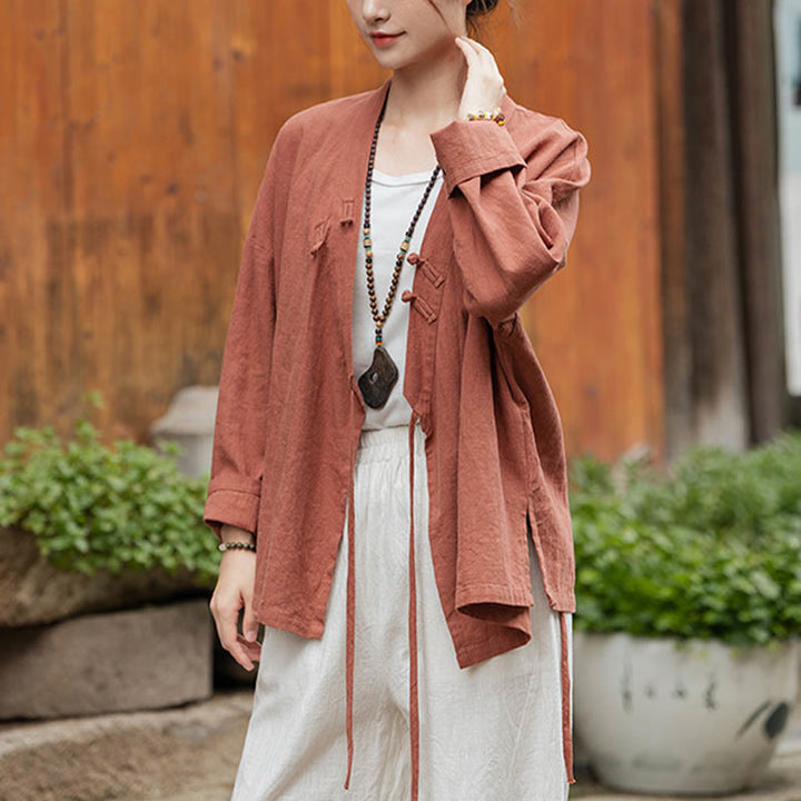 Buddha Stones Frog-Button Hanfu Design Shirt Top Ramie Linen Jacket - image 18