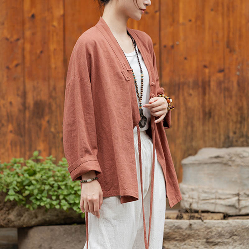 Buddha Stones Frog-Button Hanfu Design Shirt Top Ramie Linen Jacket - image 20