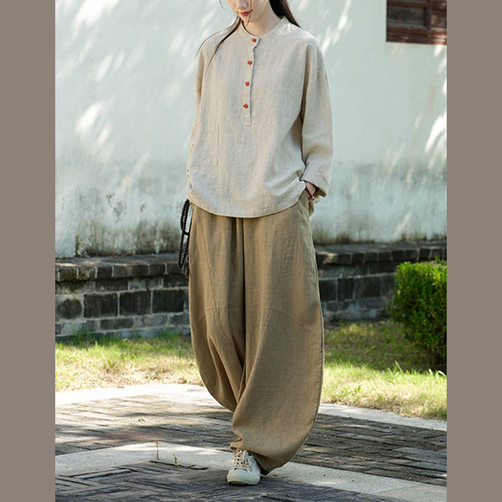 Buddha Stones Solid Color Loose Button Blouse Long Sleeve Shirt Top - image 19