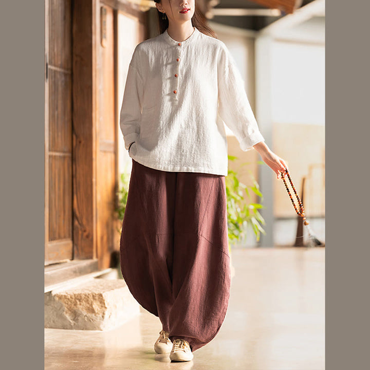 Buddha Stones Solid Color Loose Button Blouse Long Sleeve Shirt Top - image 11