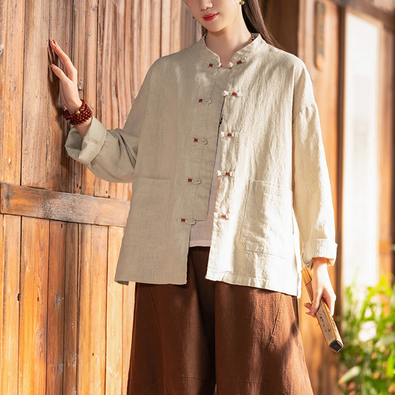 Buddha Stones Frog-Button Shirt Zen Meditation Top Clothing Cotton Linen Jacket - image 2