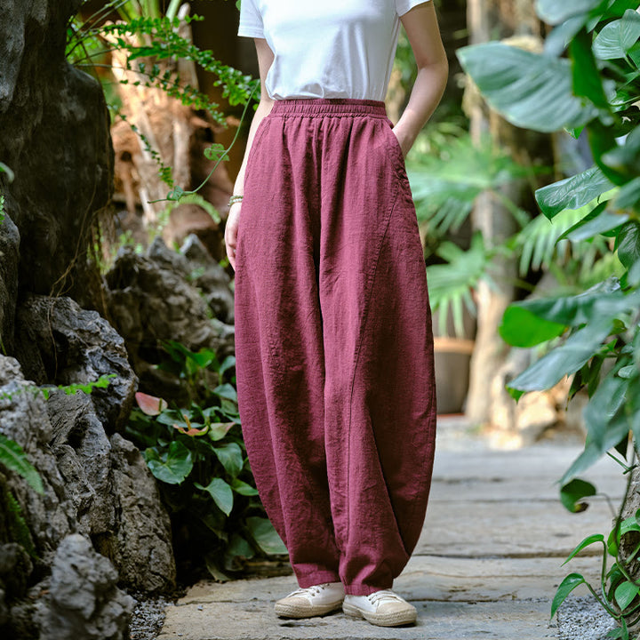 Buddha Stones Solid Color Loose Yoga Harem Pants With Pockets