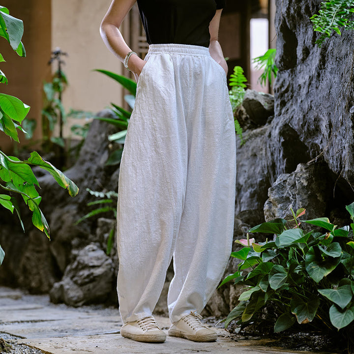 Buddha Stones Solid Color Loose Yoga Harem Pants With Pockets - White，US2-8/10，UK/AU6-12/14，EU34-40/42 (F) - image 25