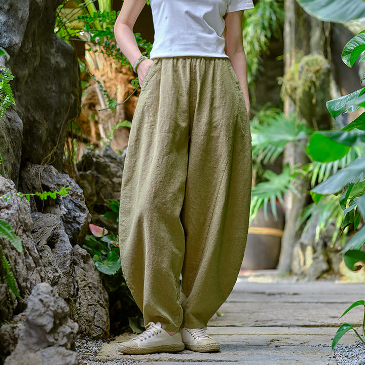 Buddha Stones Solid Color Loose Yoga Harem Pants With Pockets