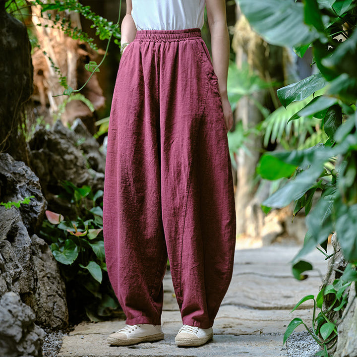 Buddha Stones Solid Color Loose Yoga Harem Pants With Pockets