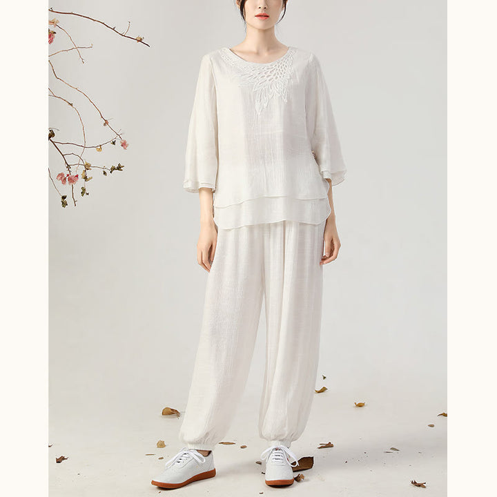 Buddha Stones 2Pcs Long Sleeve Frog-Button Meditation Prayer Zen Practice Tai Chi Uniform Clothing Women's Set - image 13