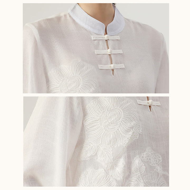 Buddha Stones 2Pcs Long Sleeve Frog-Button Meditation Prayer Zen Practice Tai Chi Uniform Clothing Women's Set - image 8