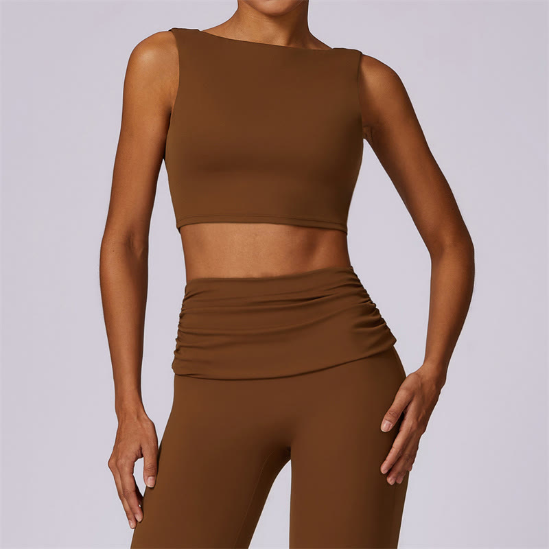 Buddha Stones Sleeveless Backless Strap Tank Top Bra Flared Pants Sports Fitness Yoga - Brown - Top - US8-10，UK/AU12-14，EU40-42 (XL) - image 64