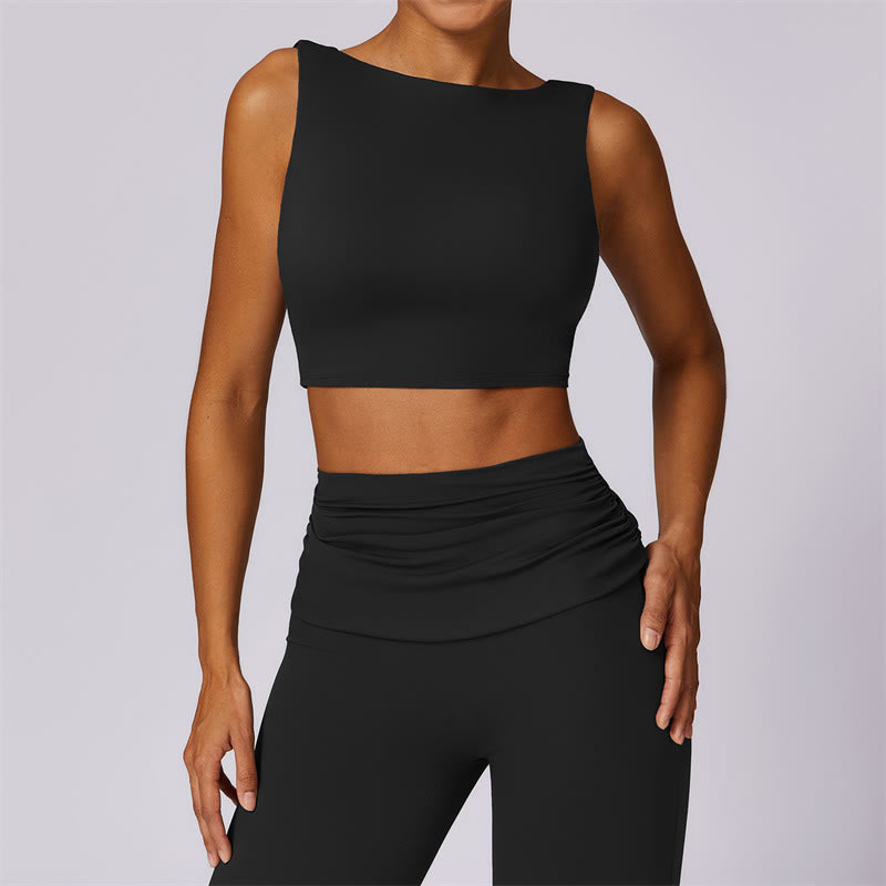 Buddha Stones Sleeveless Backless Strap Tank Top Bra Flared Pants Sports Fitness Yoga - Black - Top - US8-10，UK/AU12-14，EU40-42 (XL) - image 30