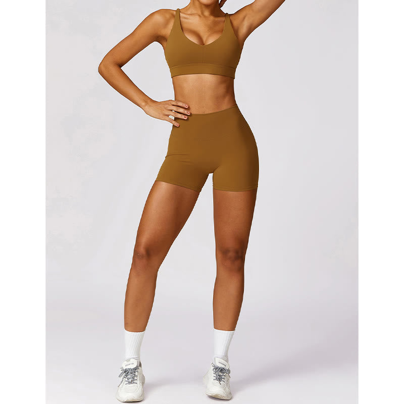 Buddha Stones Gym Sports Yoga Backless Bra Crop Tank Top Breathable Shorts - image 51