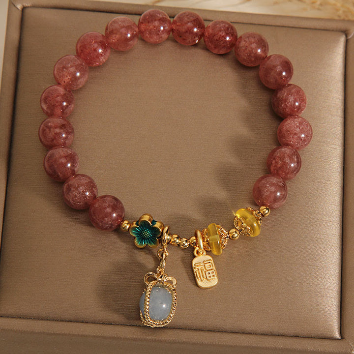 Buddha Stones Natural Strawberry Quartz Crystal Aquamarine Fortune Brand Love Bracelet - image 4