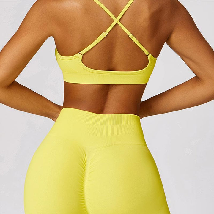 Buddha Stones Seamless Backless Criss-Cross Strap Tank Top Bra Leggings Pants Sports Fitness Yoga