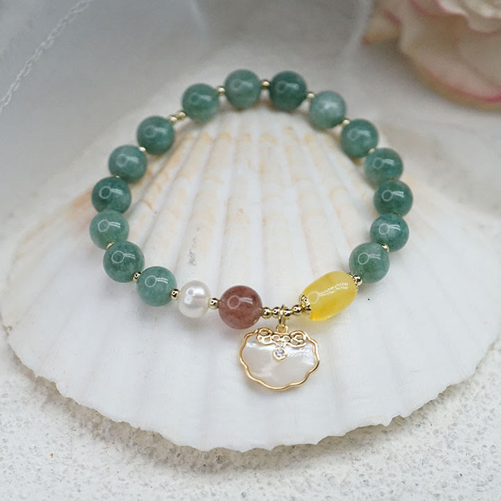 Buddha Stones Jade Sea shell Ruyi Lock Luck Bracelet - image 2