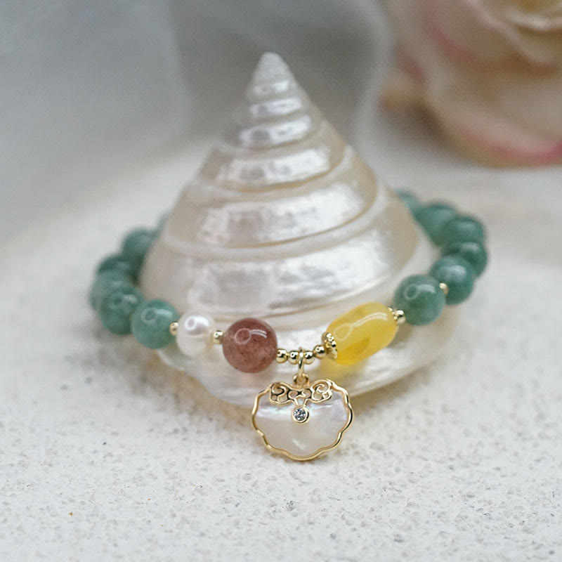 Buddha Stones Jade Sea shell Ruyi Lock Luck Bracelet - image 1