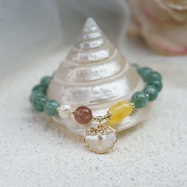 Buddha Stones Jade Sea shell Ruyi Lock Luck Bracelet - image 1