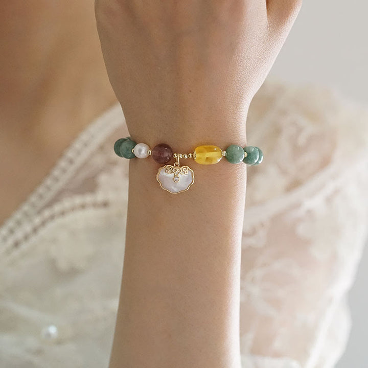 Buddha Stones Jade Sea shell Ruyi Lock Luck Bracelet - image 3
