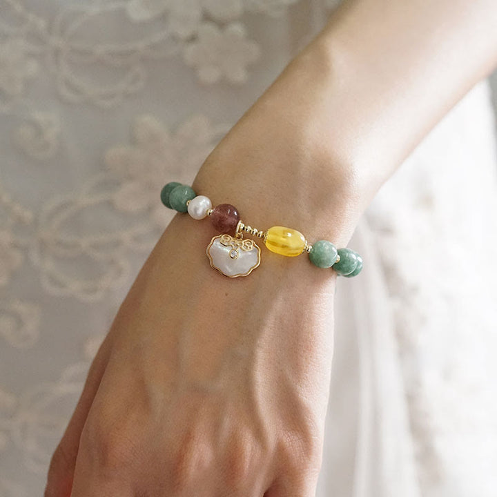 Buddha Stones Jade Sea shell Ruyi Lock Luck Bracelet - image 5